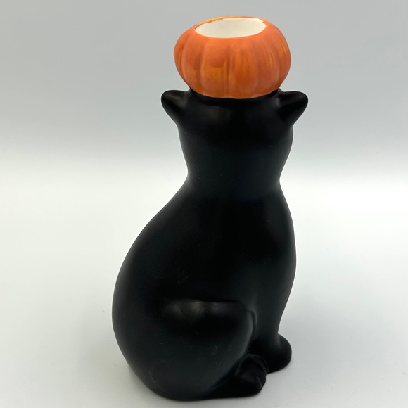 Halloween Black Cat Taper Candle Holder Pumpkin Hollow Oneida Ceramic - Picture 4 of 7